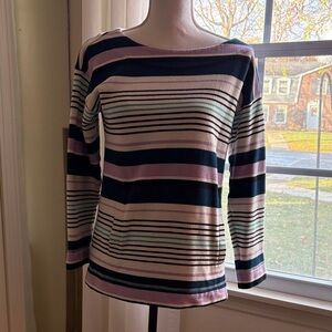 T By Talbots Striped Long Sleeve Top in Navy and Lavender